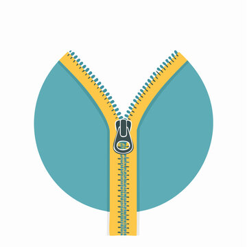 Zipper graphic with yellow teeth and blue background