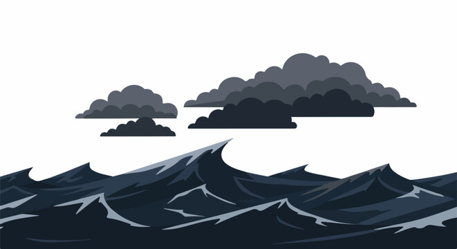 Dark, stormy waves crash beneath menacing clouds