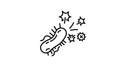 Naklejka premium Microbe Icon: Bacteria Cell with Antibiotic Effect and Sparkles