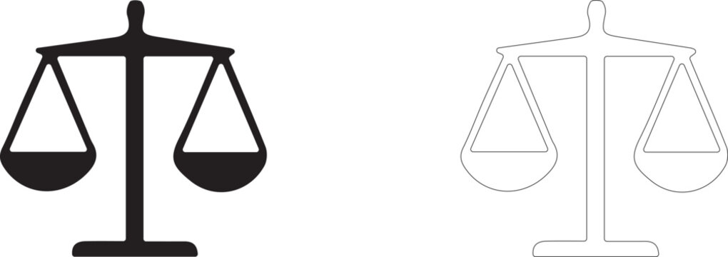 Scales icon, symbol of life balance, harmony, weight control, diet and Libra zodiac sign, vector icon in two styles: glyph and outline.