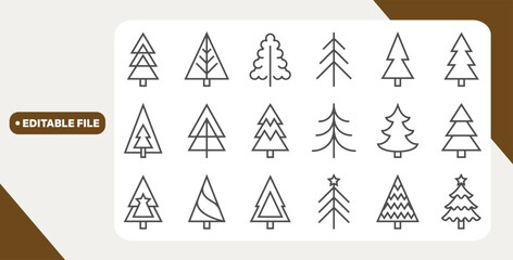 Christmas tree line icon set © Kingko