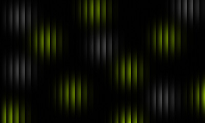 Abstract photograph showing glowing green vertical lines creating a dynamic pattern of light and shadow across the dark surface area © librarian