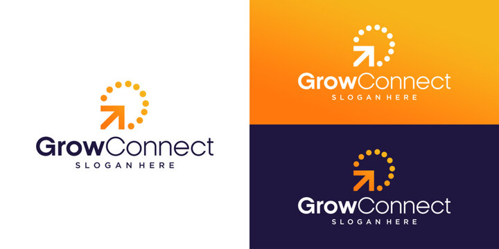 GrowConnect Logo Template: Orange Progress Arrow with Circular Dotted Tech Network for Business Marketing, Data Sync, or Fintech Startup