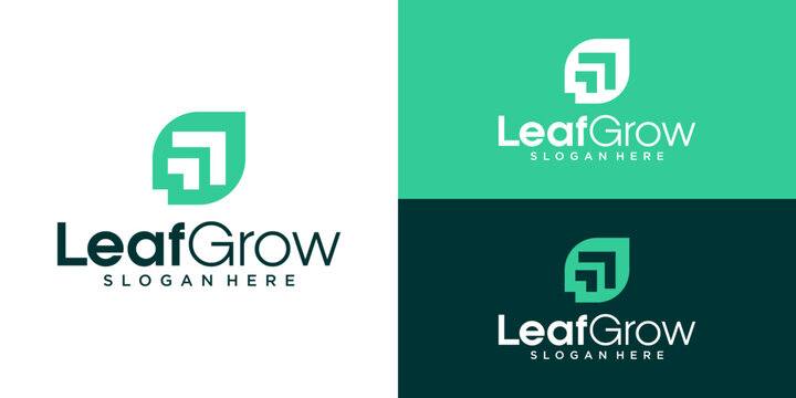 LeafGrow Logo Template ,Green Leaf Combined with Negative Space Arrow Up Symbol for Eco Business, Agrotech, or Sustainable Financial Marketing