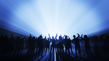 Fototapeta premium Energetic crowd enjoying a music concert with hands in the air and vibrant lighting