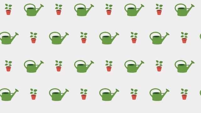 Potted Plant and Watering Can Icon Seamless Pattern Background Home Gardening Horticulture and Nature Concept