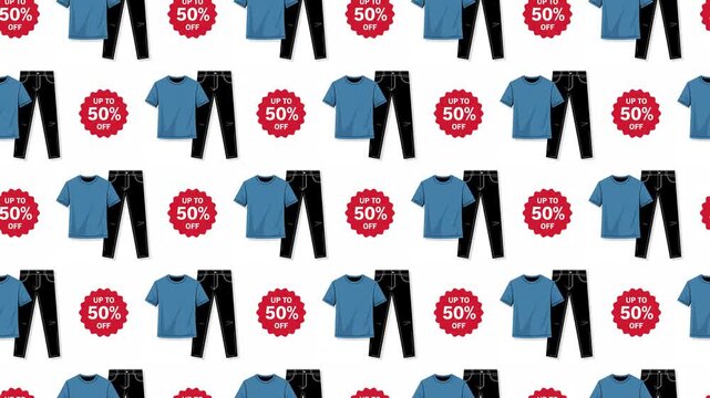 Clothing Sale Up To 50 Percent Off Badge Seamless Pattern Background Fashion Retail and Apparel Discount Concept