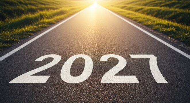 A road with the year 2027 written on it illustration