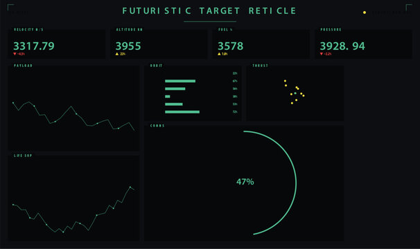 Futuristic ui dashboard dark interface with medical health data visualization vector illustration