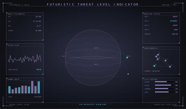 Dark teal hud template with digital dashboard interface for space mission vector illustration