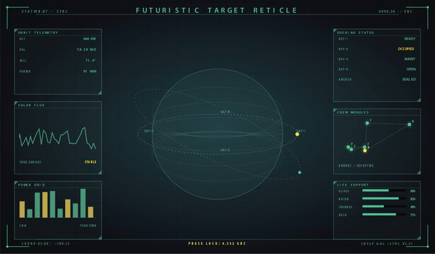 Cyberpunk diagnostics panel interface with data visualization and digital elements vector illustration