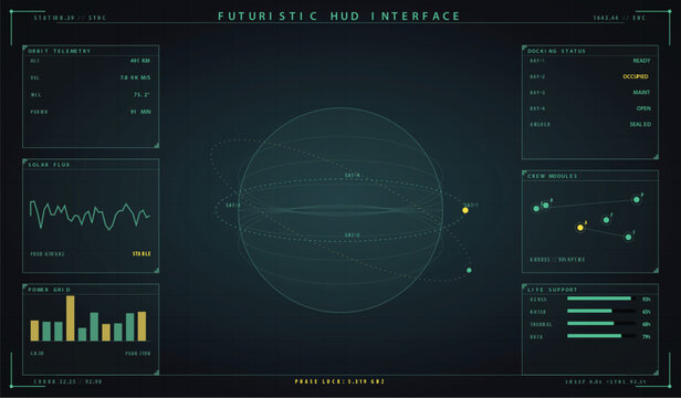 Futuristic ui dashboard dark interface with radar and data visualization vector illustration