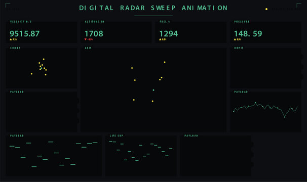 Futuristic space station control panel interface with orbital telemetry data vector illustration