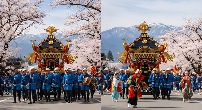 People Carrying Traditional Japanese Float Festival.