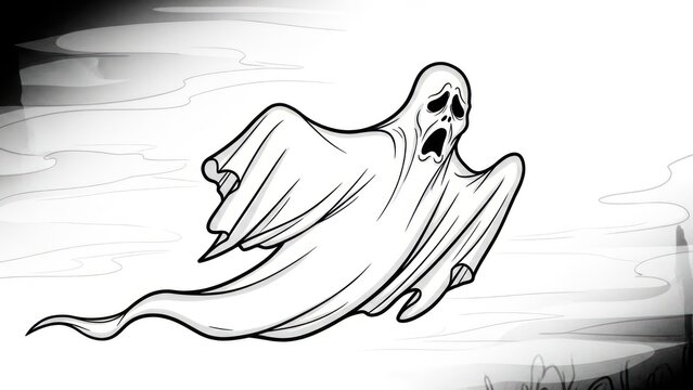 Ethereal apparition captured in monochrome digital drawing for spooky themes