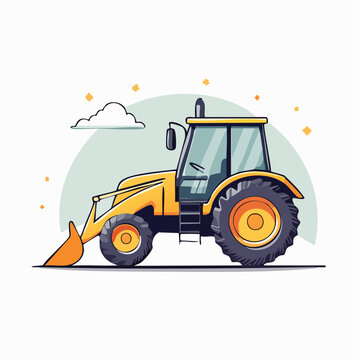 Yellow Tractor with Loader Illustration