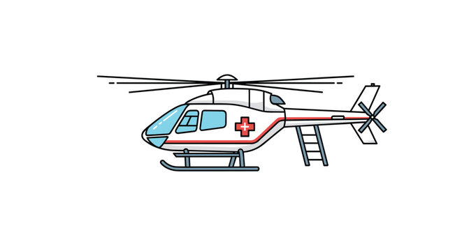 Medical rescue helicopter illustration featuring a red cross symbol on a white body designed for emergency service and healthcare concepts.