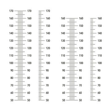 Kids height chart from 50 cm to 160 and 170 centimeters. Meter wall or growth ruler. Template for wall growth 160 cm and 170cm sticker isolated on a white background..