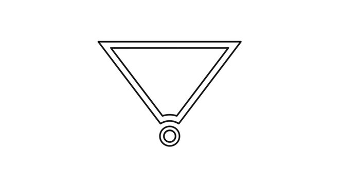 Minimalist outline icon of a funnel or downward pointing triangle with a small circle at the bottom for data processing concepts.
