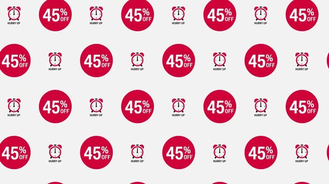 Forty Five Percent Off Badge and Alarm Clock Hurry Up Icon Seamless Pattern Background Limited Time Sale Offer Concept