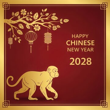 Happy chinese new year 2028 with monkey illustration illustration