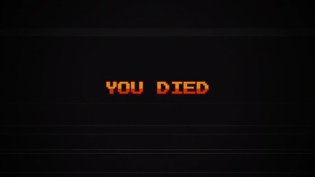 Retro 8-Bit You Died Game Over Animation with Glitch Effect, Vintage Arcade Style, CRT Scanlines, VHS Interference, Pixel Art Gaming, Old TV Screen 4k video
