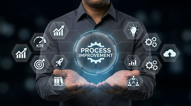 Business Process Improvement Concept with Businessman and Digital Icons