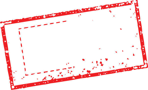 Red ink stamp rectangle with dashed interior isolated on white