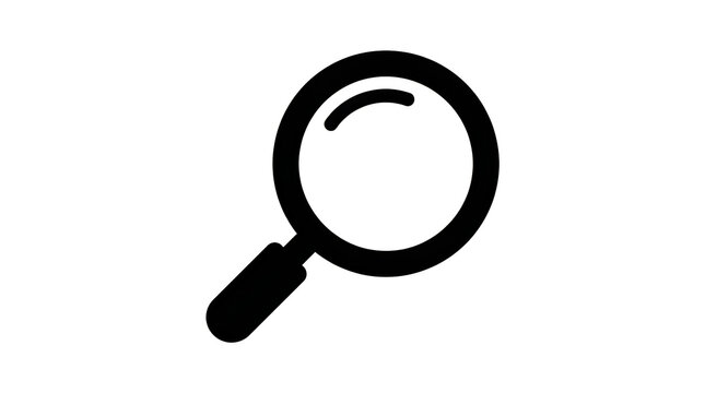 Magnifying glass icon for search and discovery, isolated on white background.