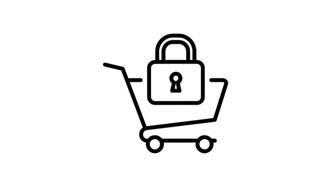 Secure Shopping Cart Icon with Padlock Symbol, Online Security and E-commerce Protection Concept