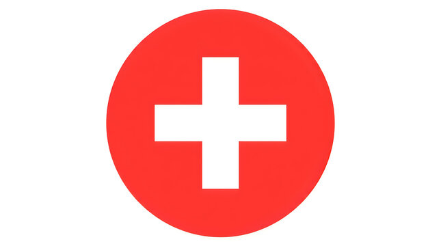 Medical first aid cross icon in red circle isolated on white background.
