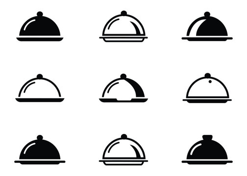 Restaurant serving cloche icon collection