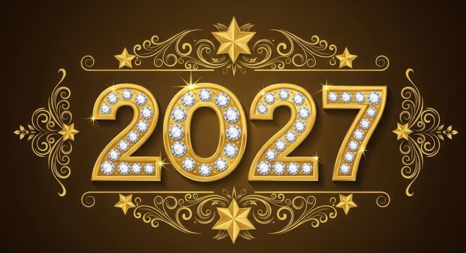 A golden decorated 2027 text on a dark background illustration