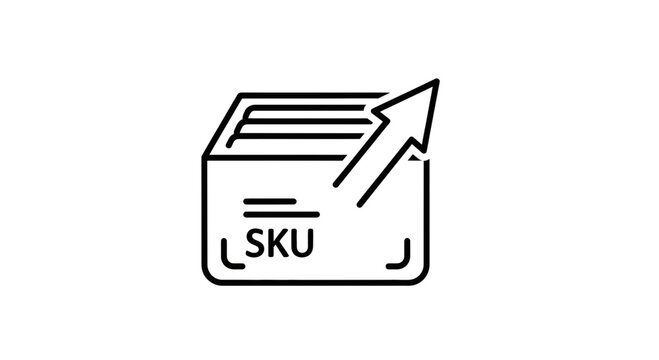 SKU stock keeping unit icon, product inventory management, retail logistics, growth arrow