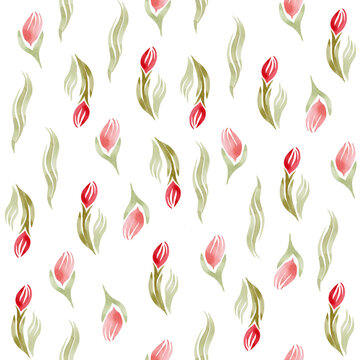 seamless pattern with red tulips