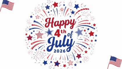 Obraz premium Happy 4th of july 2026 celebration with fireworks and stars