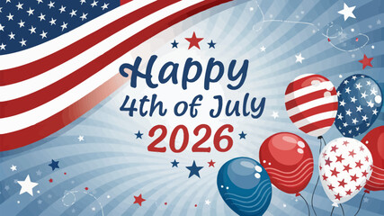 Obraz premium Happy 4th of july 2026 celebration with balloons and american flag