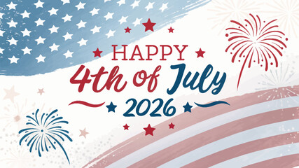 Obraz premium Happy 4th of july 2026 celebration with fireworks and american flag