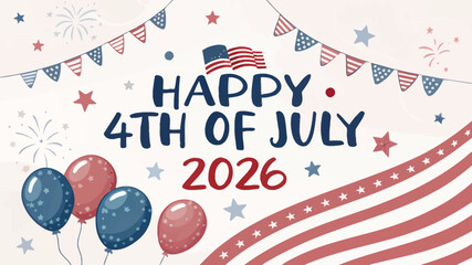 Obraz premium Happy 4th of july 2026 celebration with balloons and fireworks