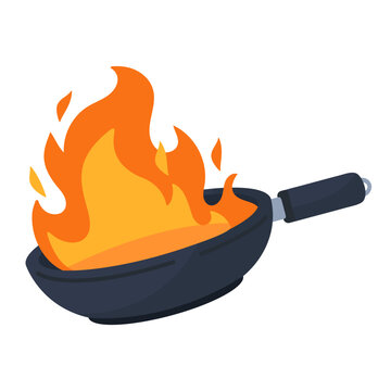 Vivid illustration of a hot cooking pan with roaring flames, representing high heat and culinary intensity.