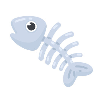 Engaging cartoon fish bone illustration featuring a full skeletal structure with an eye, perfect for educational content.