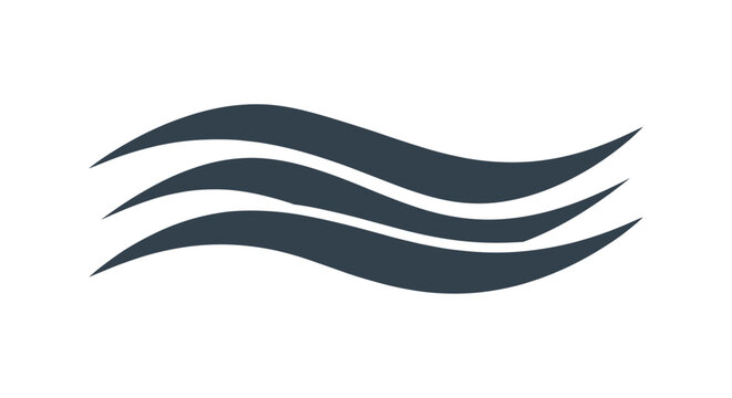 Minimalist dark gray wavy lines flow across a white background to represent the abstract movement of ocean waves or gentle wind.