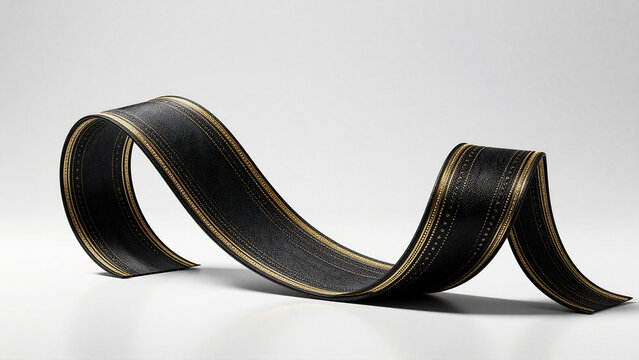 Sleek Black Material Strip with Gold Trim Winding in a Wave Form