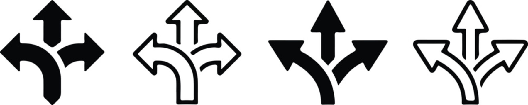 multi direction arrow split fork flat vector icon set navigation wayfinding road map traffic symbol outline ui infographic graphic design