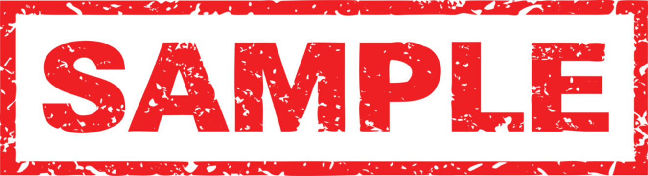 Red rubber stamp with the word 'sample' isolated on white background