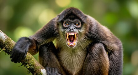 Fototapeta premium Monkey With Open Mouth and Sharp Canines