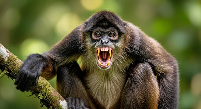 Monkey With Open Mouth and Sharp Canines