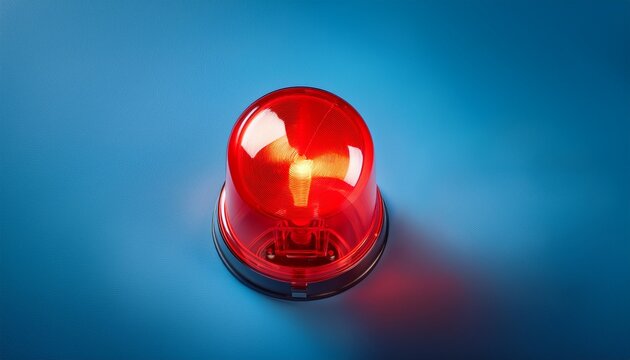 red emergency siren light against blue background symbolizing alert and warning