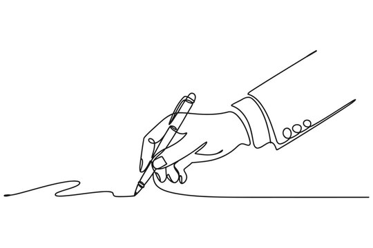 Hand writing with pen on paper line art illustration writing instrument signature document business education illustration creative minimalist handwriting calligraphy notebook activity
