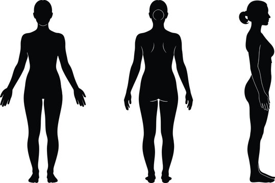 Woman silhouette set with elegant female standing pose variations